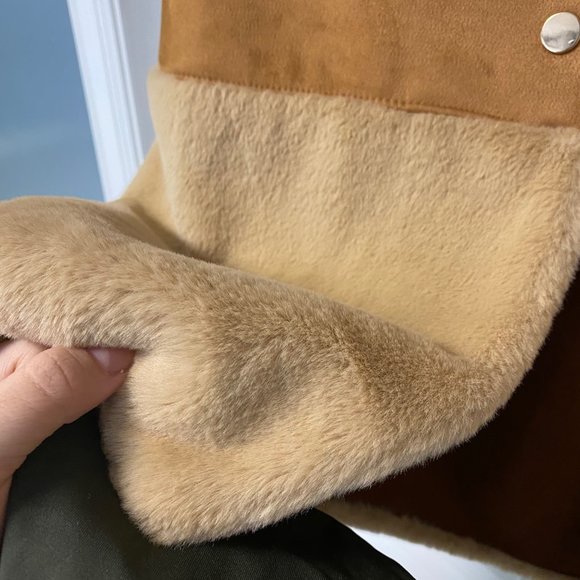 Zara Brown Faux Suede Fur Long Coat / Shacket NWOT - Picture 3 of 6